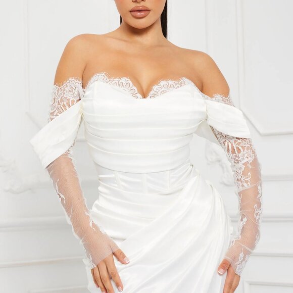 Fall In Love Tonight Satin Maxi Dress - White - Picture 3 of 4